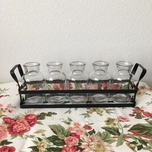 Decorative Glass Bottles on Metal Tray Set